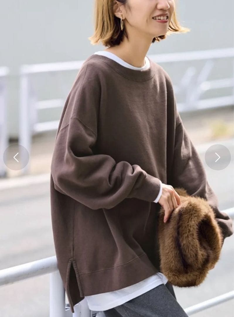 FRAMeWORK ボートネックワイドスウェット ブラウン