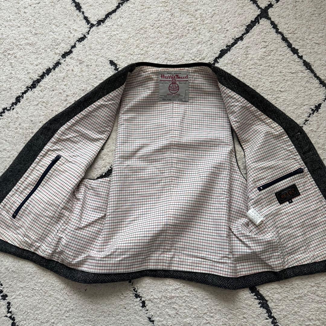 ビームスプラス　ハリスツイード　ベスト　ジレ　ヘリンボーン　ツイード　グレー