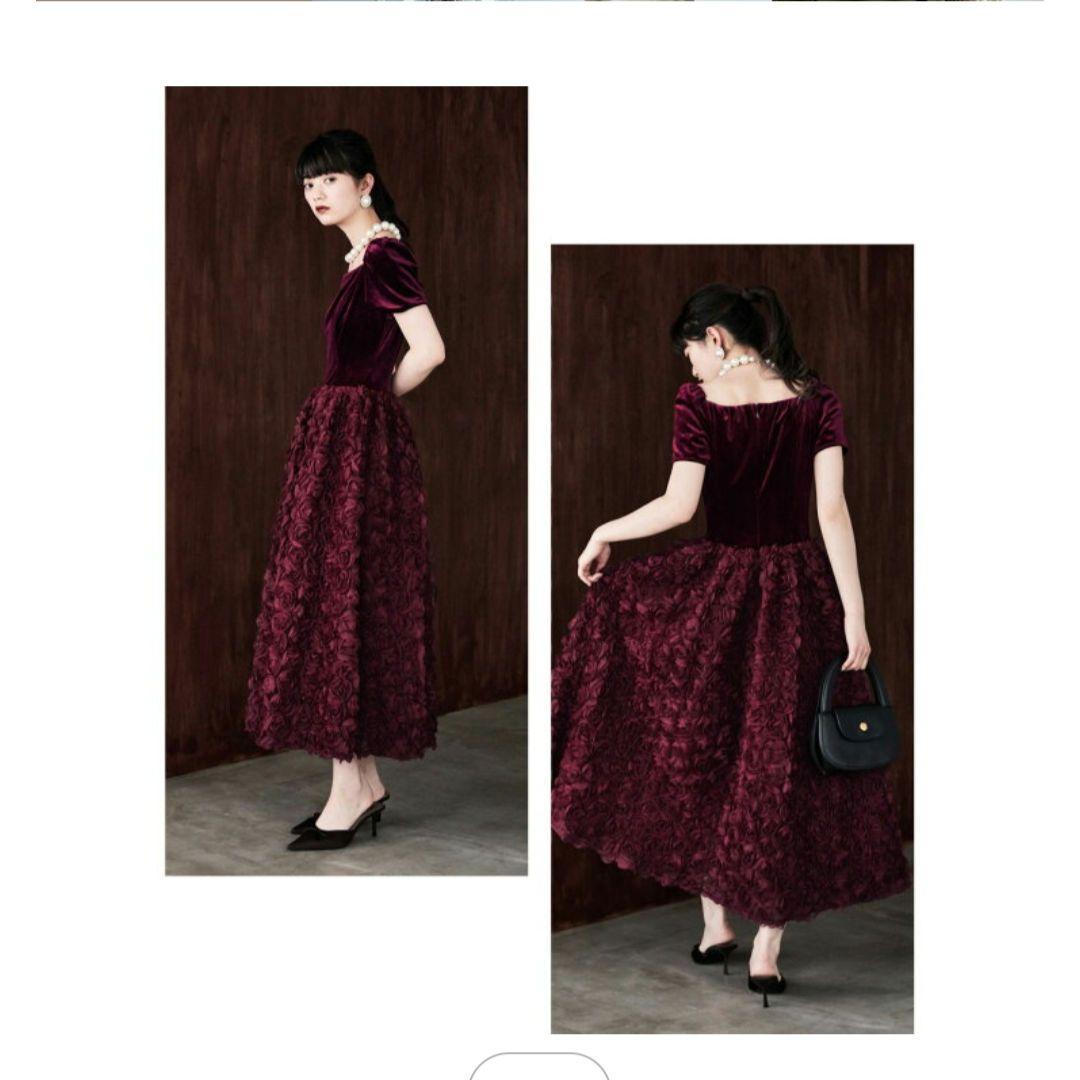 etoll ベロア ロゼット フレアドレス オケージョンドレス パーティー結婚式