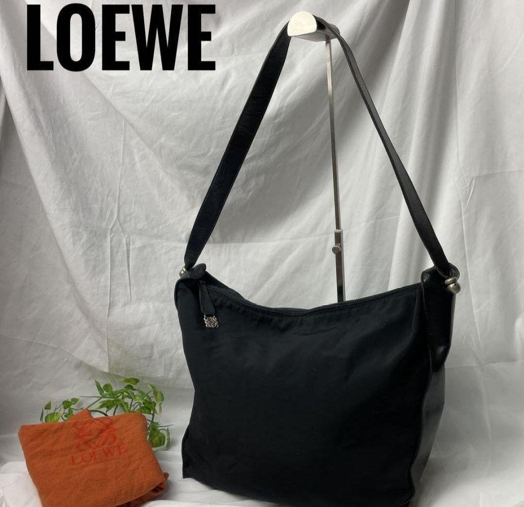 【希少】LOEWE ショルダーバッグ レザー＆ナイロン アナグラム