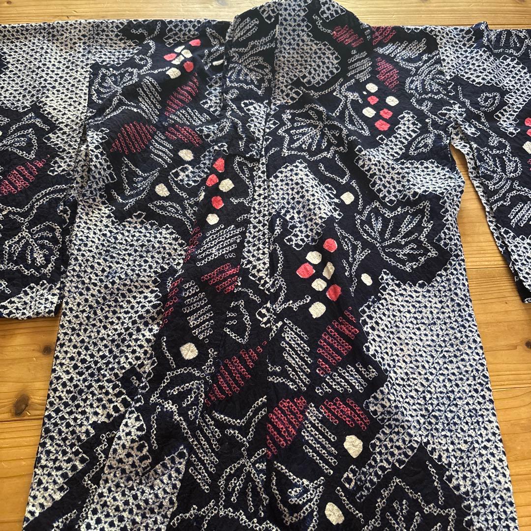 【SALE】有松鳴海絞り浴衣 手縫い 身丈161 葡萄 花紋 ヴィンテージ 浴衣