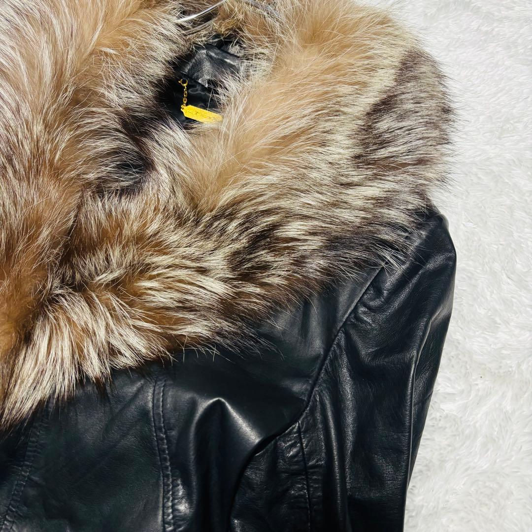 希少 Golden Fox トレンチコート ラムレザー 羊革 ブラック ファー