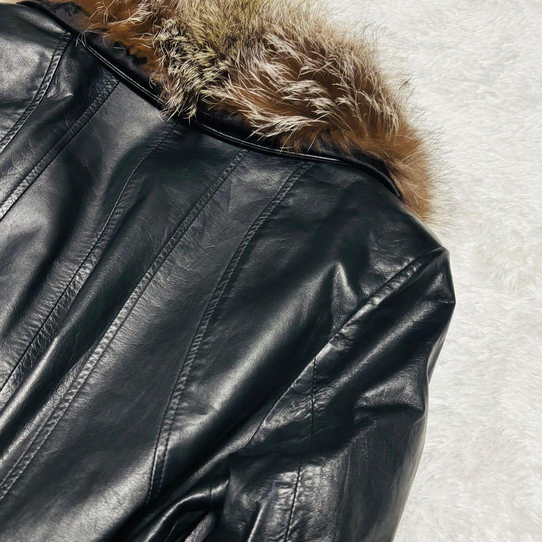 希少 Golden Fox トレンチコート ラムレザー 羊革 ブラック ファー