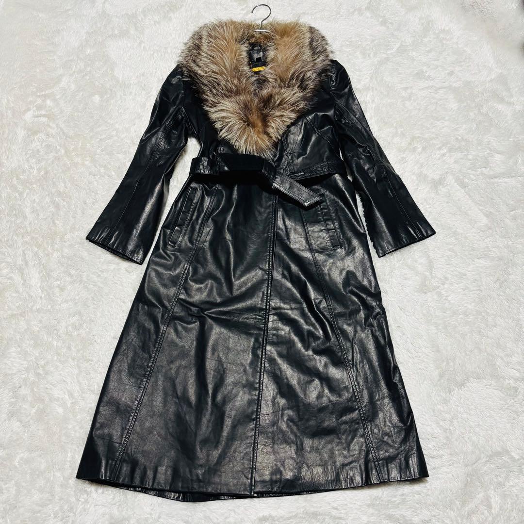 希少 Golden Fox トレンチコート ラムレザー 羊革 ブラック ファー