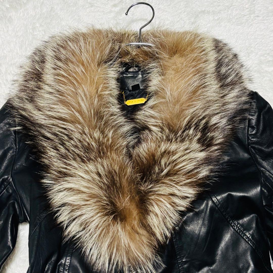 希少 Golden Fox トレンチコート ラムレザー 羊革 ブラック ファー