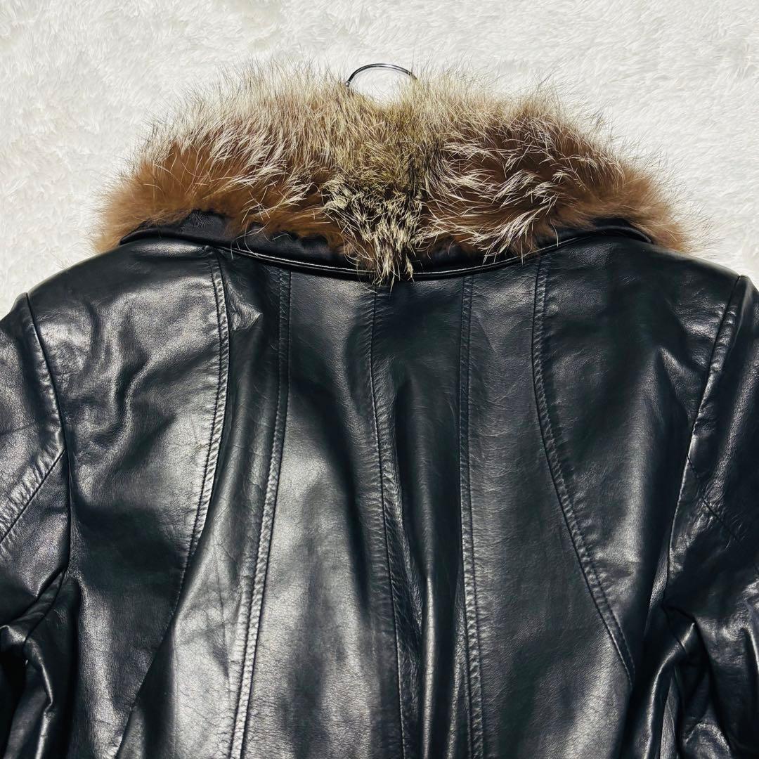 希少 Golden Fox トレンチコート ラムレザー 羊革 ブラック ファー