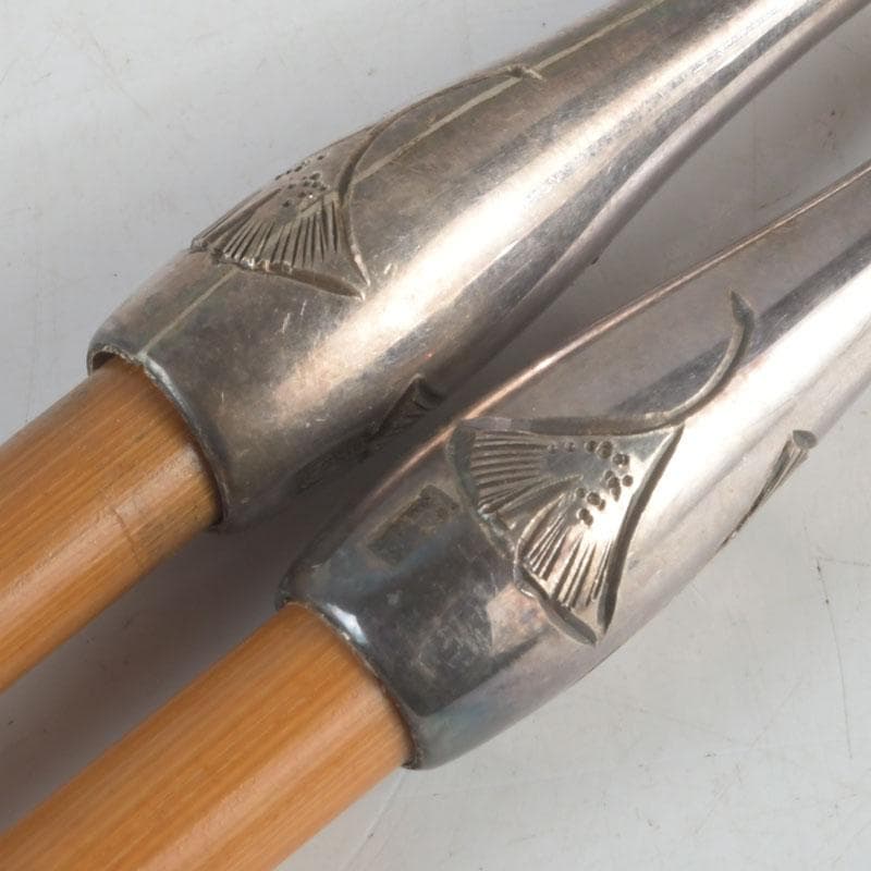 田中 野夫　木村清五郎作　純銀刻印　南鐐火煙管　一双　共箱　V　9237