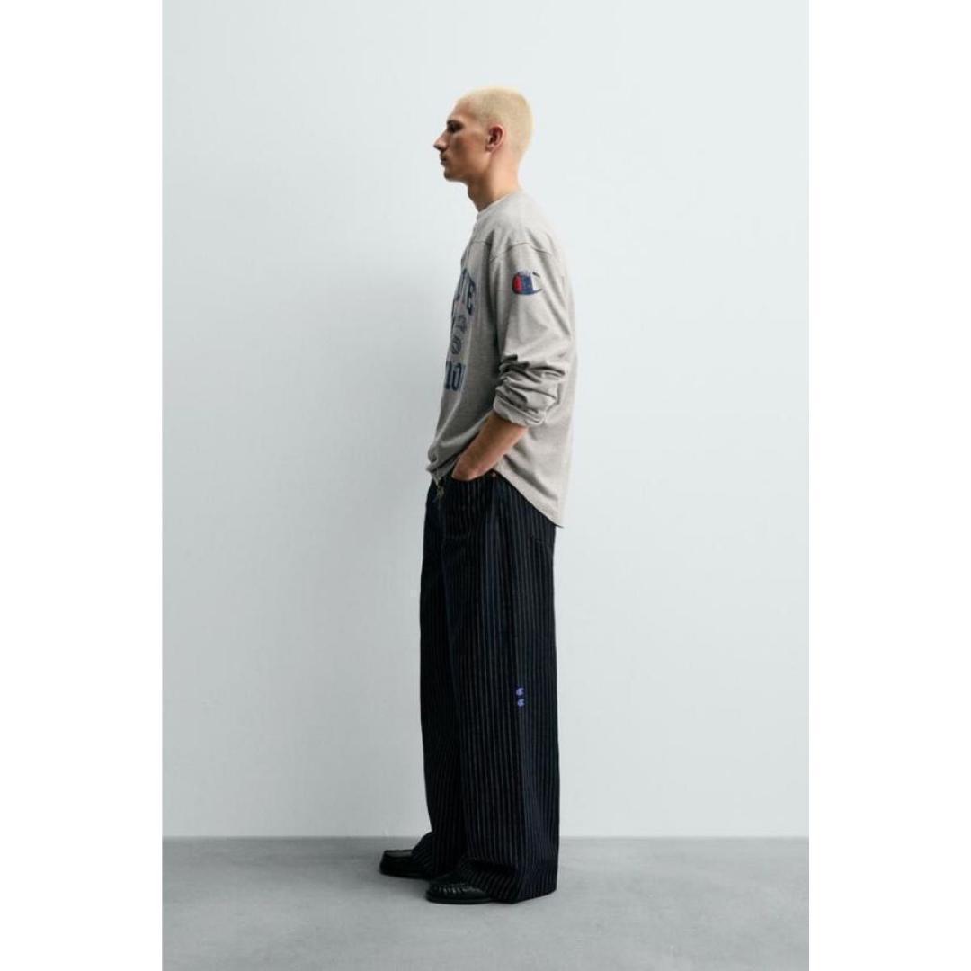 在庫品限りCHAMPION X ZARA ストライプ バギーフィットジーンズ36