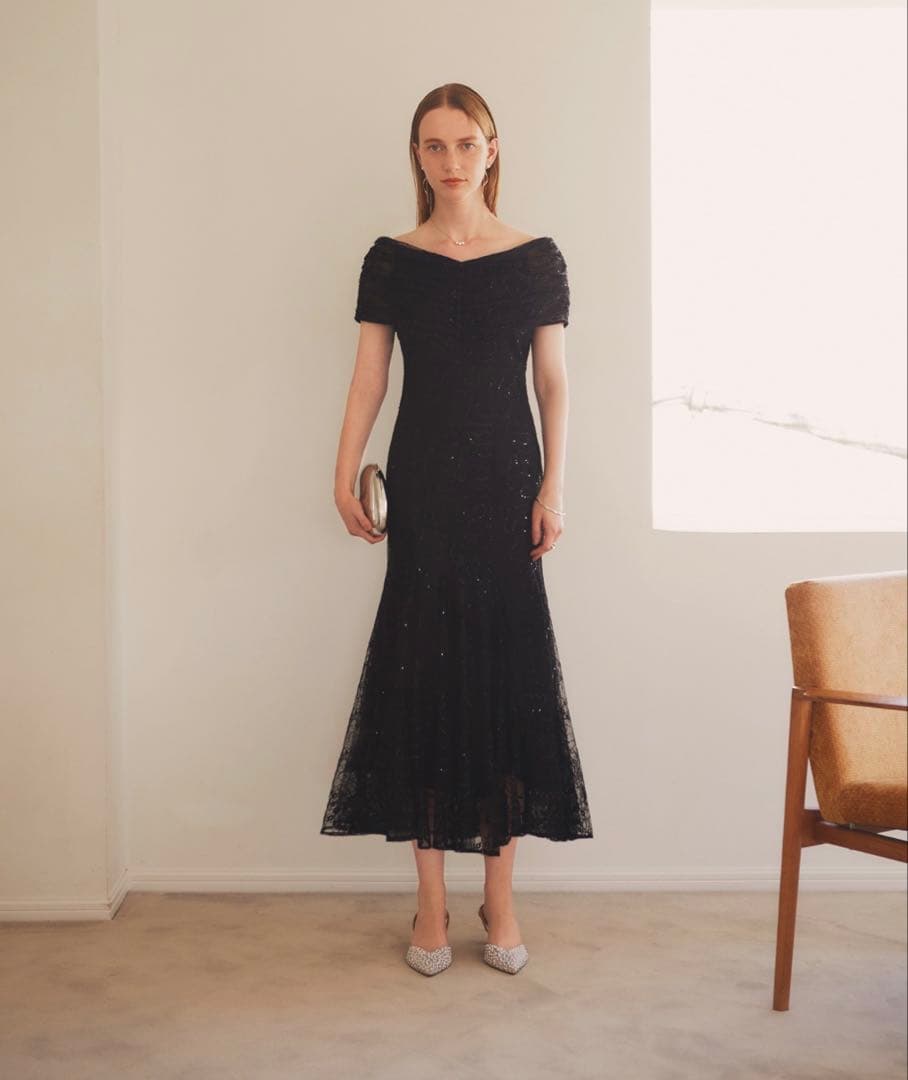 leja 2wayレースオフショルダースパンコールマーメイドフレアロングドレス