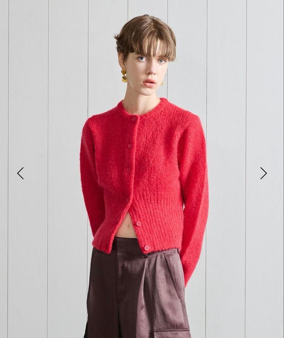 【美品】H BEAUTY&YOUTH ウールモヘヤ ショートカーディガン レッド
