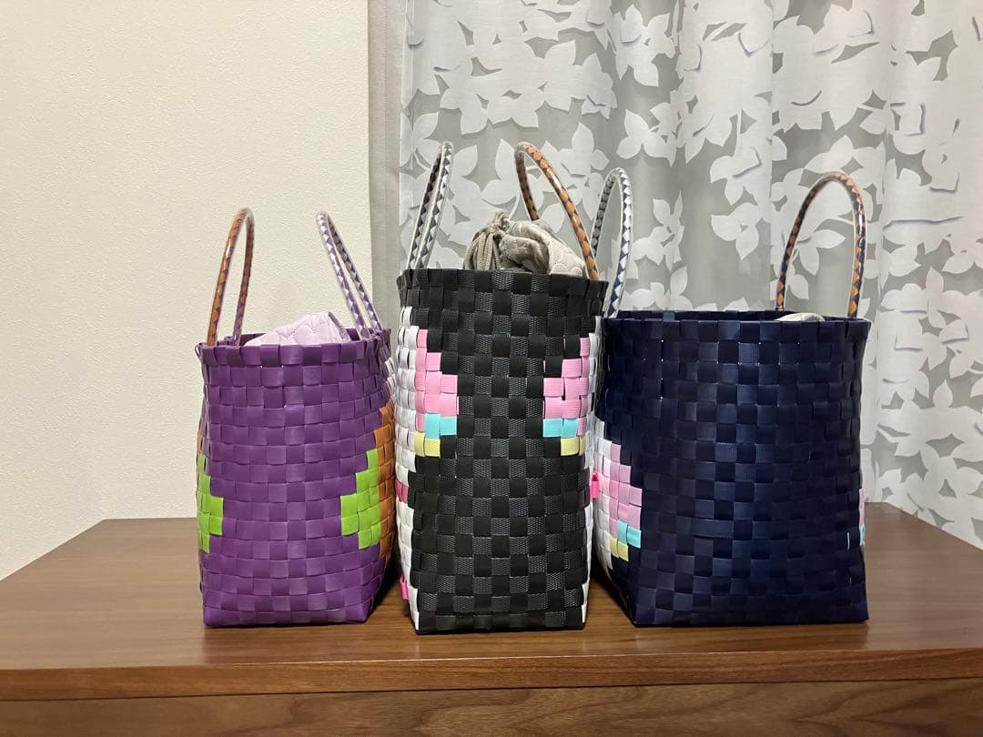 (^^)⭐︎(^-^)　巾着付きカゴバッグ3点