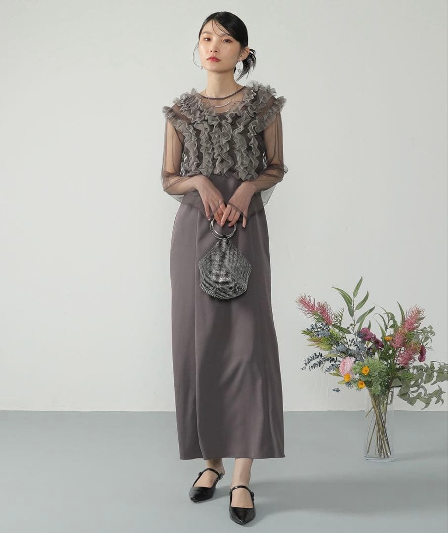 【kana】チュール ボリューム フリル ベスト シアー トップス ワンピース