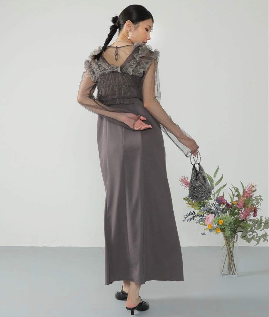 【kana】チュール ボリューム フリル ベスト シアー トップス ワンピース