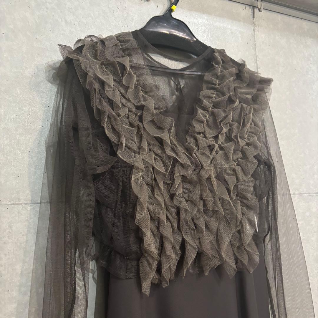 【kana】チュール ボリューム フリル ベスト シアー トップス ワンピース