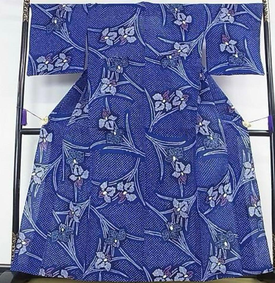 有松鳴海絞り浴衣(裄70) 青紺杜若柄