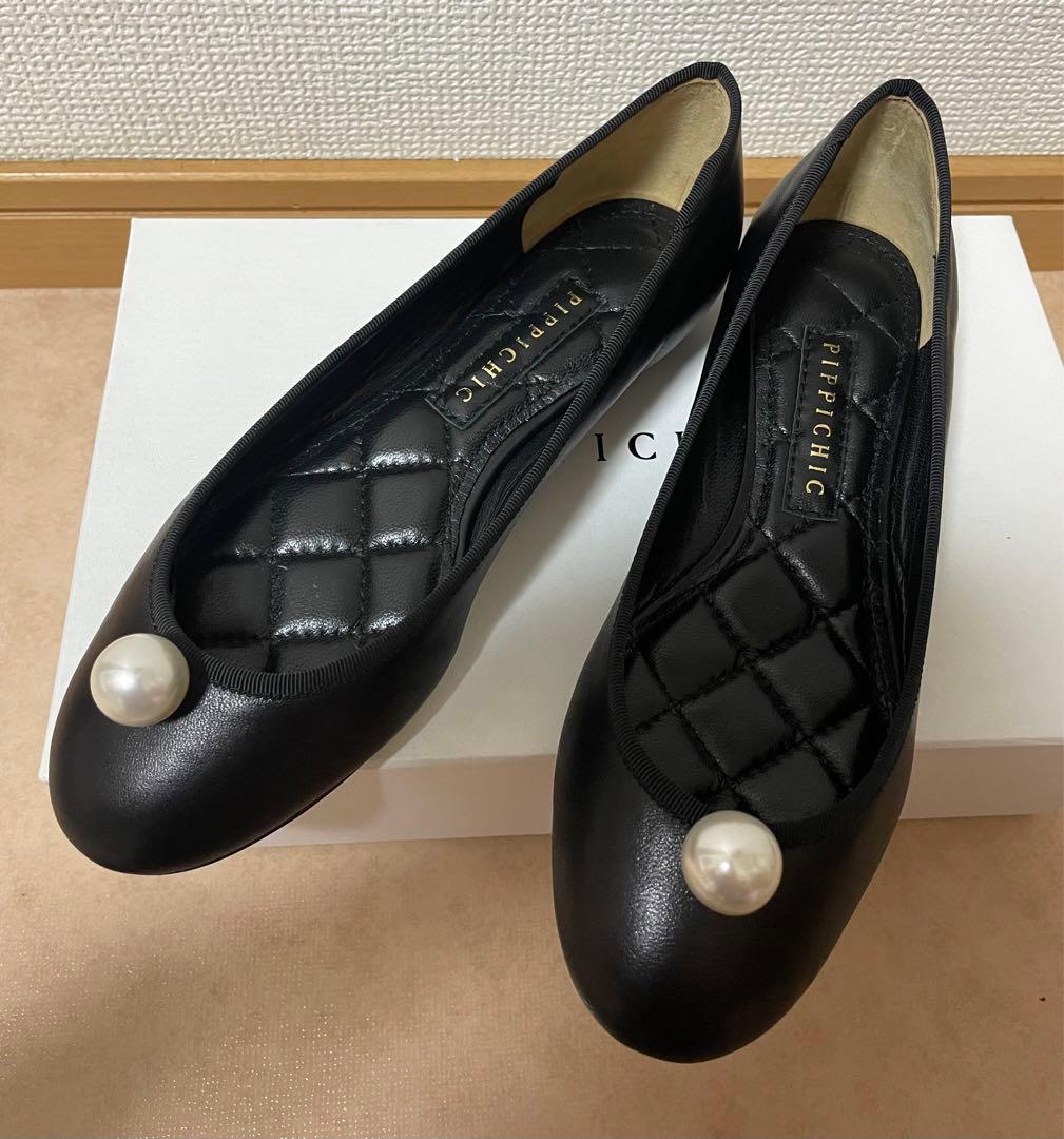 【新品未使用】pippichic ブラック　パールフラットシューズ　36