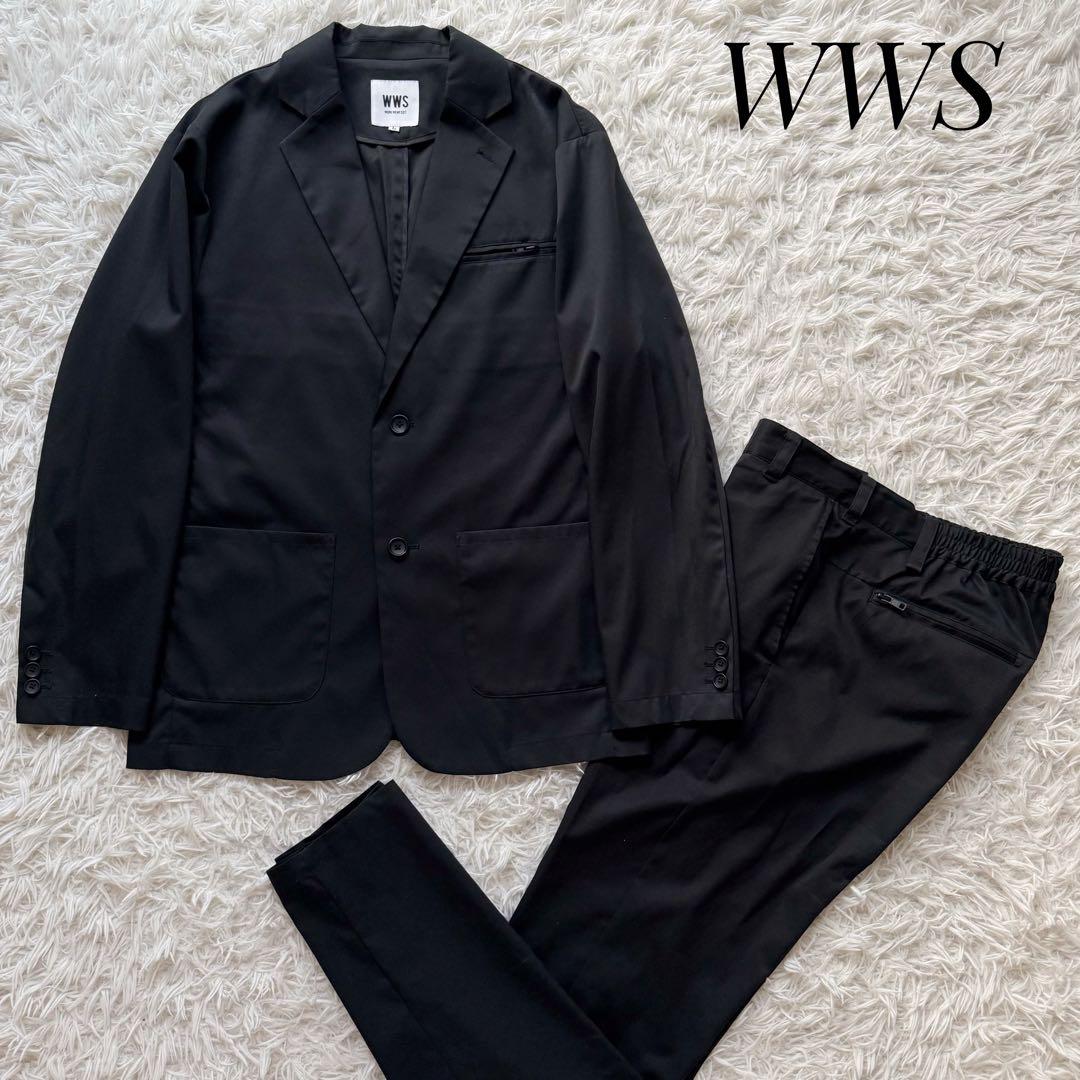 WWS ストレッチスーツセットアップ ブラック 洗濯可 撥水 スーツ Lサイズ