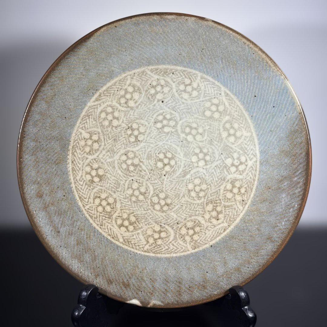 真作　人間国宝　島岡達三　象嵌皿　大皿　経約31センチ