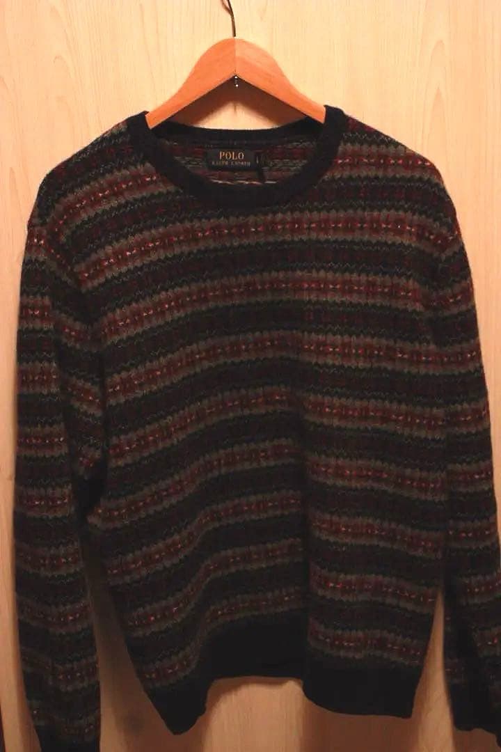 ポロラルフローレン カシミヤ混 フェアアイル ニット L 紺 総柄 セーター