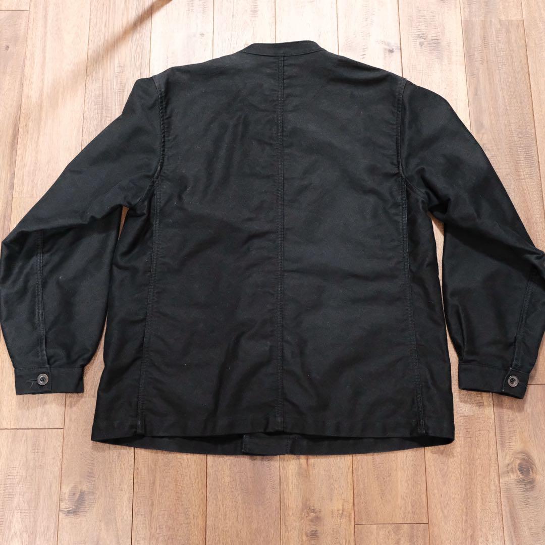 スタンドカラーダブルブレスト　ブラックモールスキンジャケット