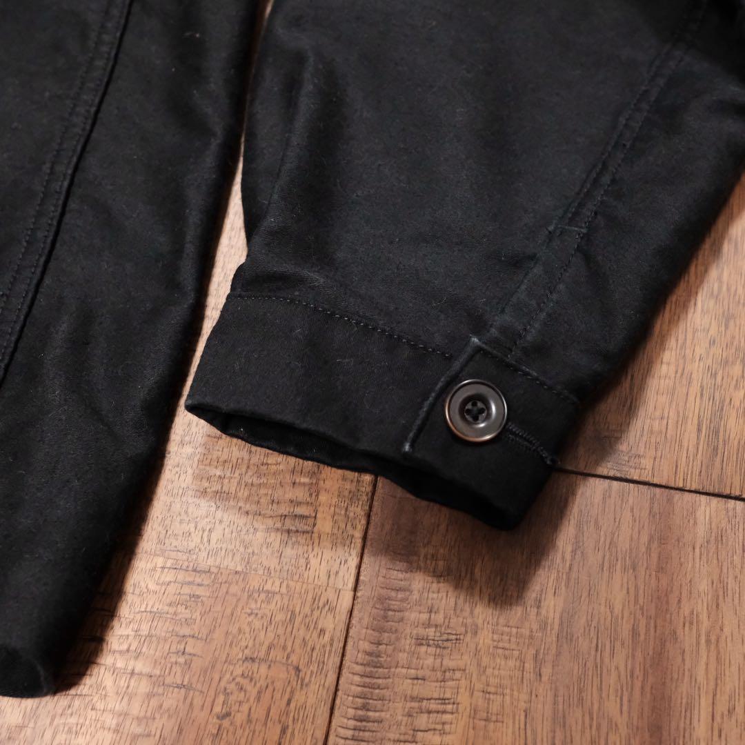 スタンドカラーダブルブレスト　ブラックモールスキンジャケット