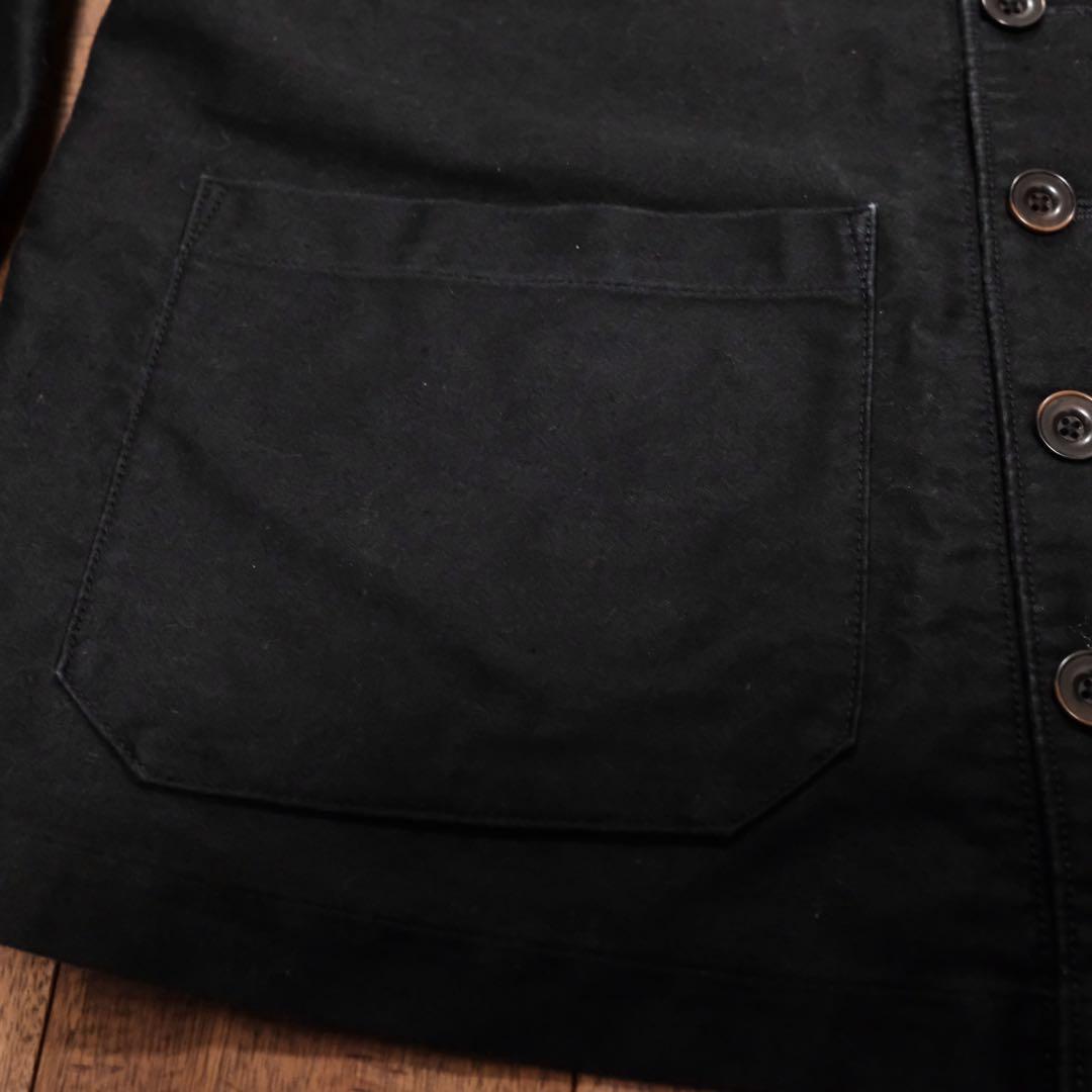 スタンドカラーダブルブレスト　ブラックモールスキンジャケット