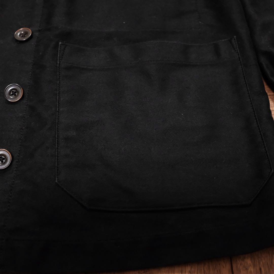 スタンドカラーダブルブレスト　ブラックモールスキンジャケット