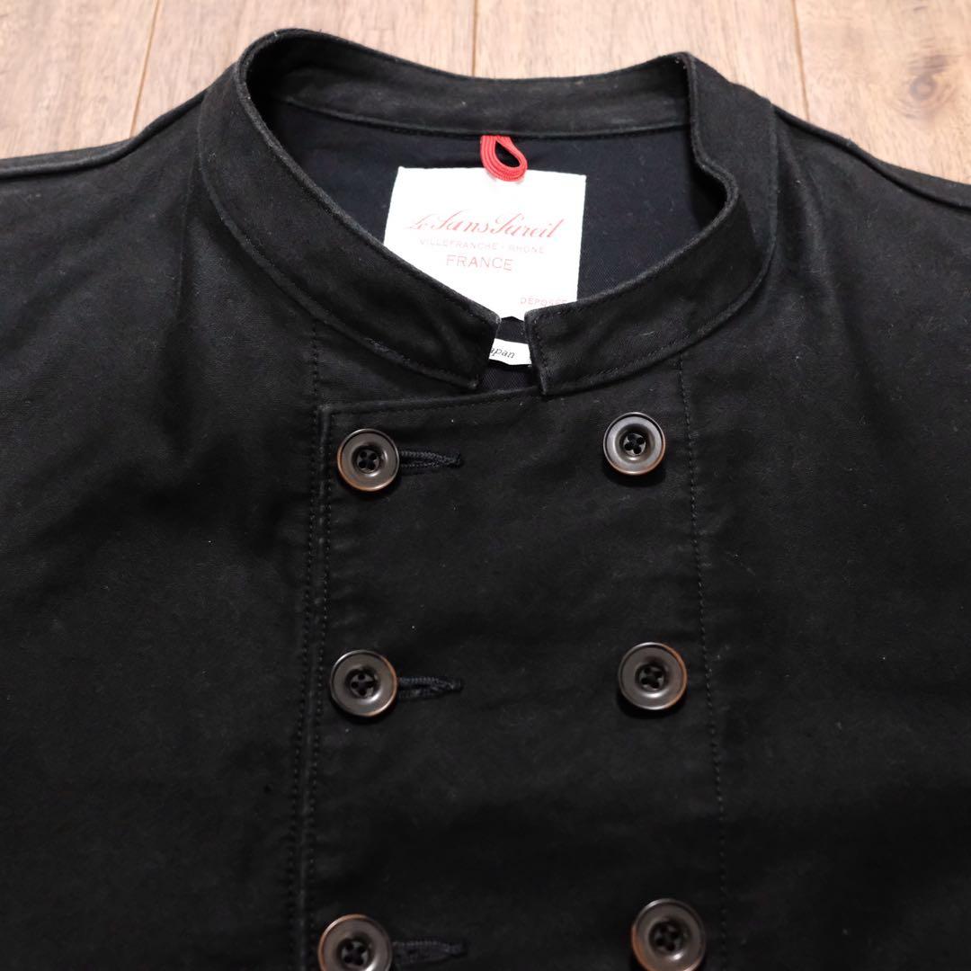 スタンドカラーダブルブレスト　ブラックモールスキンジャケット