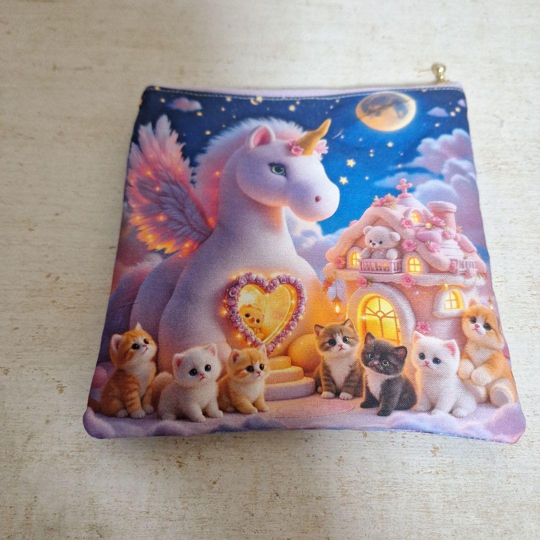 激レアねこパネル生地　ハンドメイド　ミニバック　ポーチ