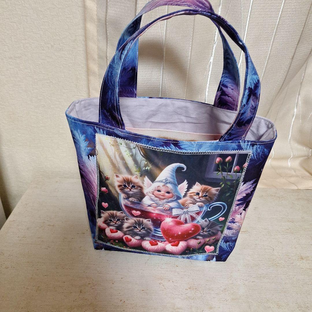 激レアねこパネル生地　ハンドメイド　ミニバック　ポーチ