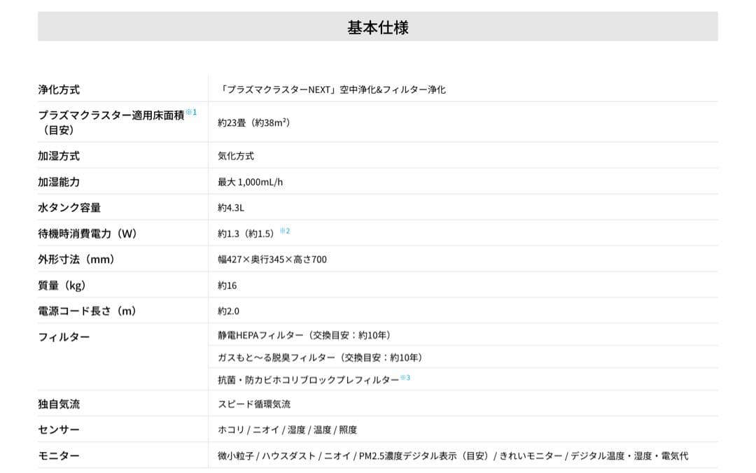 SHARP 加湿 空気清浄機 NEXT プラズマクラスター KI-RX100-W
