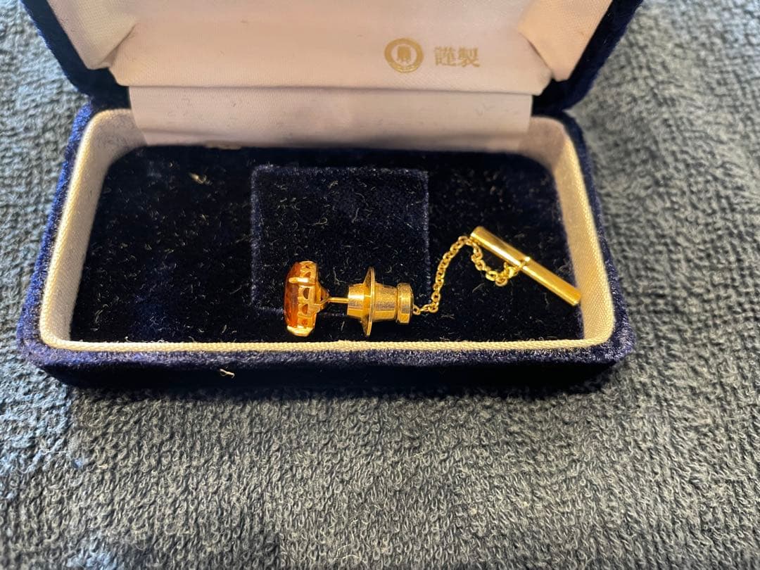 ネクタイピン タイピン タイタック　K18 18金　シトリン　トパーズ