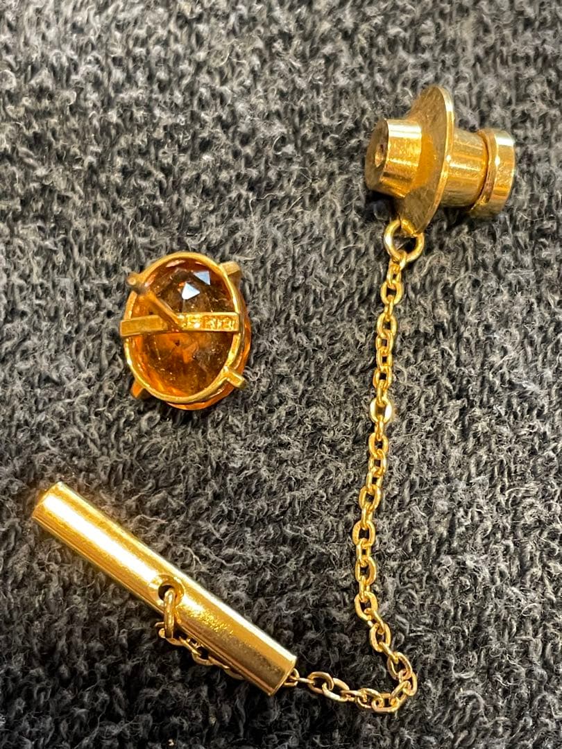 ネクタイピン タイピン タイタック　K18 18金　シトリン　トパーズ