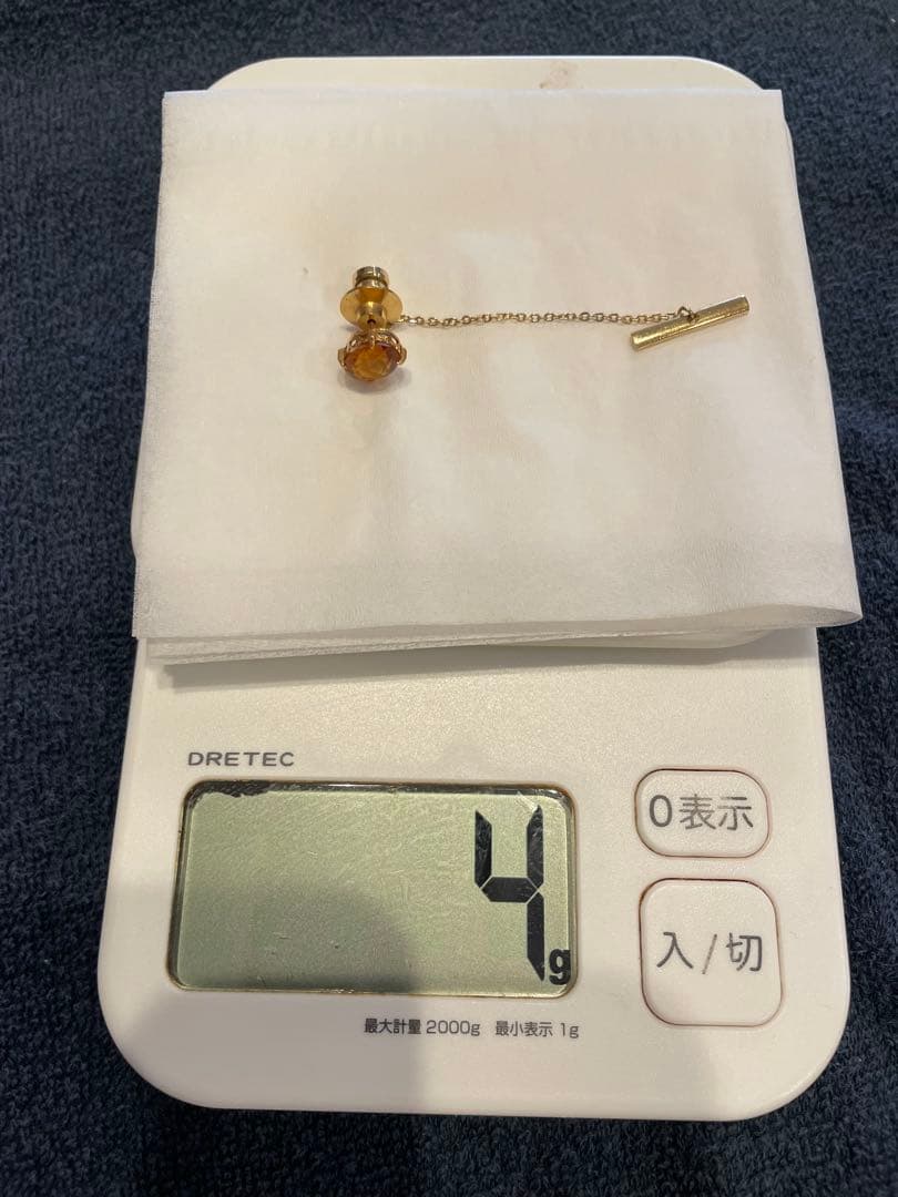 ネクタイピン タイピン タイタック　K18 18金　シトリン　トパーズ