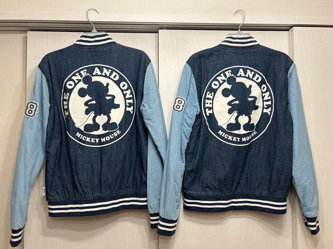ディズニー　ミッキー ブルゾン デニム 切り替え ペアセット