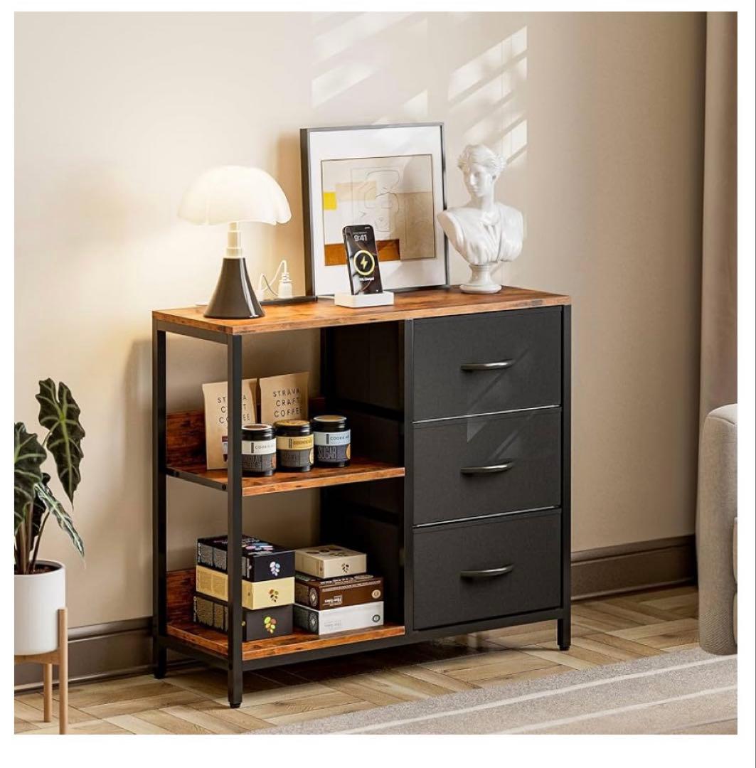 タンス　洋服タンス　棚付き リビングコンセントキャビネット USBポート 黒