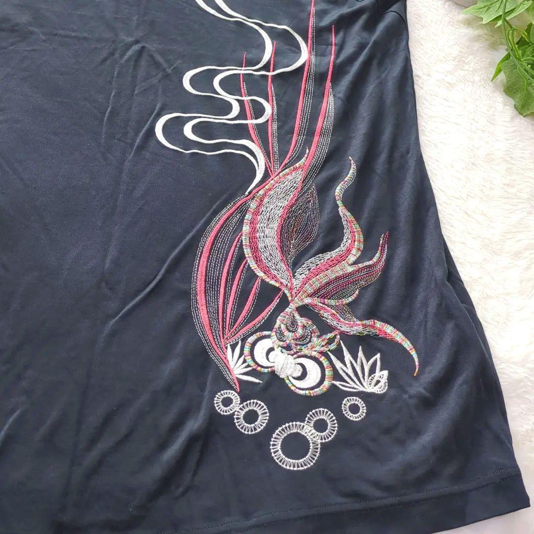 ヴィヴィアンタム　金魚　刺繍　カットソー　チュニック　ノースリーブ　ブラック　0