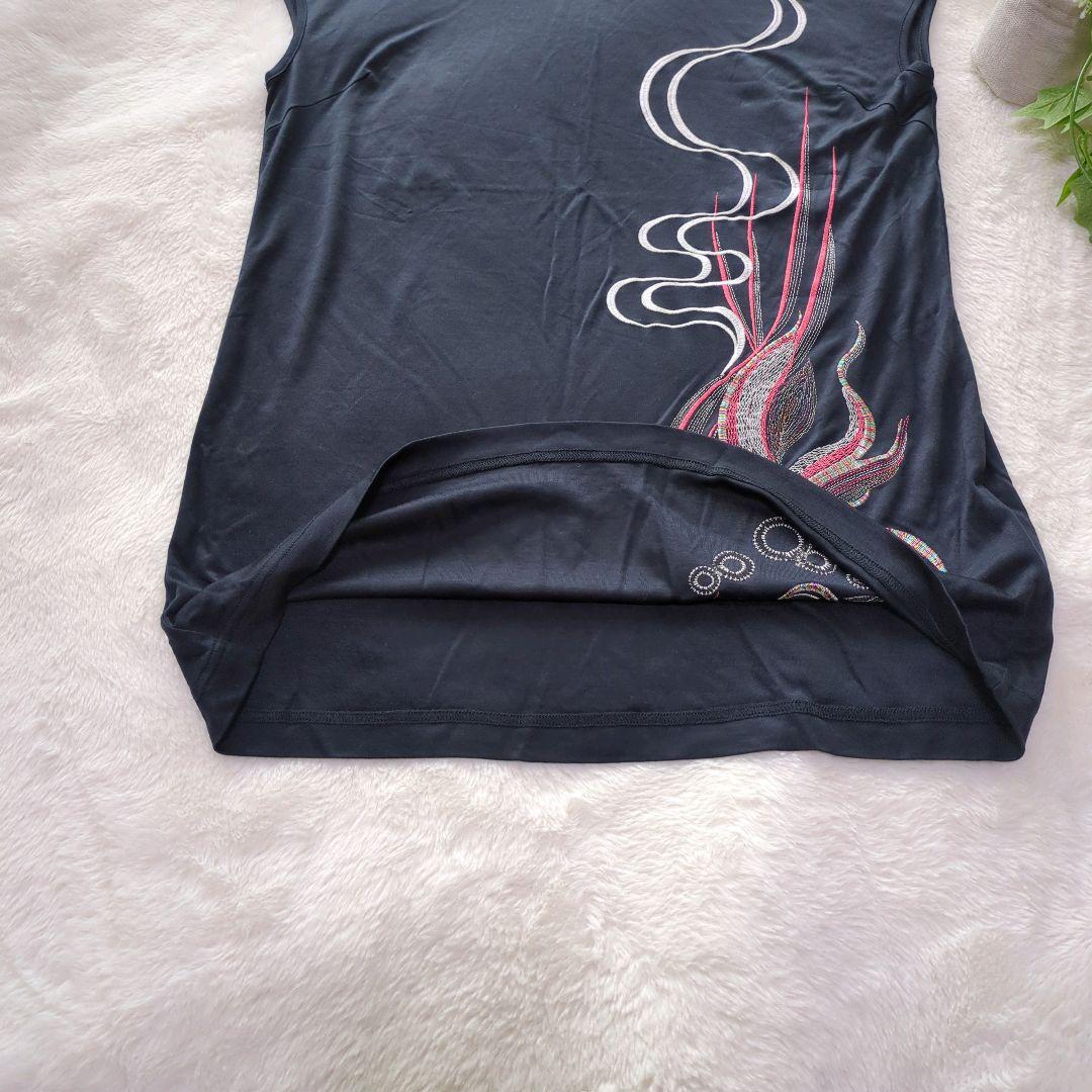 ヴィヴィアンタム　金魚　刺繍　カットソー　チュニック　ノースリーブ　ブラック　0