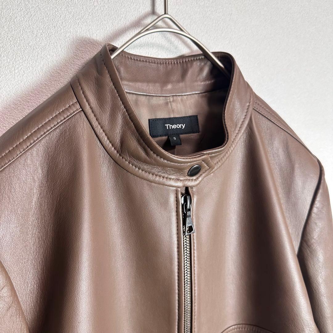【極美品】セオリー　シングルライダースジャケット　ラムレザー　羊革　ブラウン　S