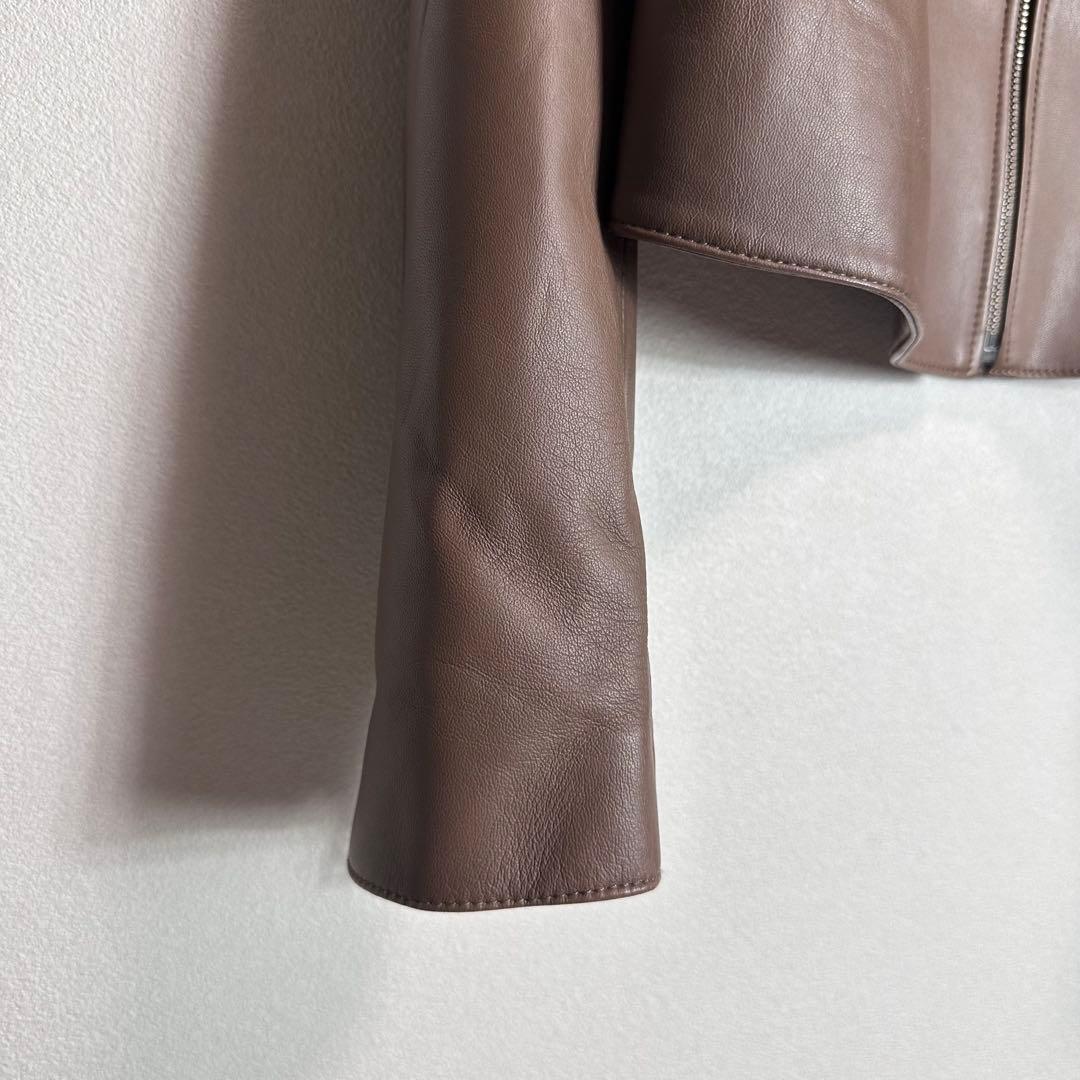 【極美品】セオリー　シングルライダースジャケット　ラムレザー　羊革　ブラウン　S