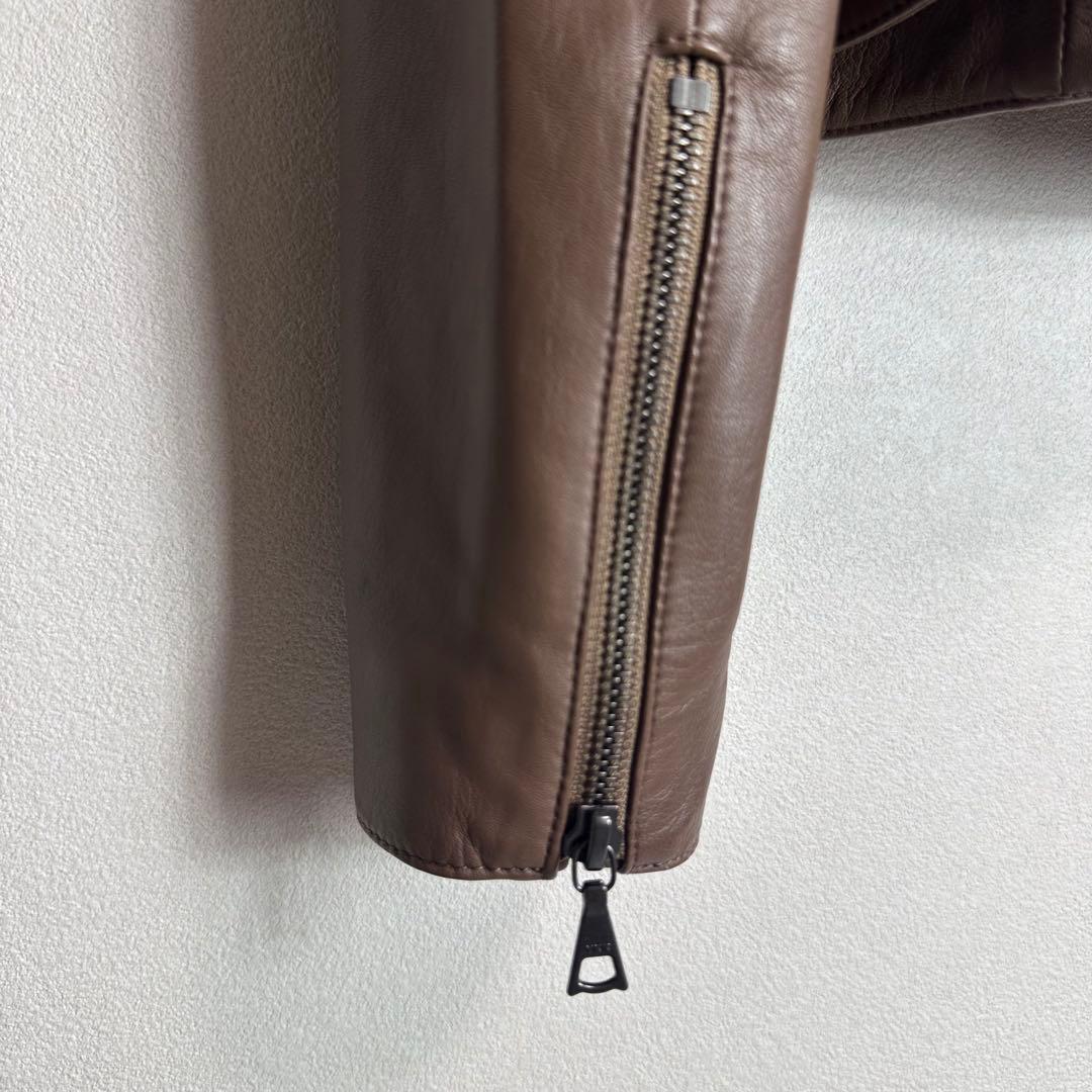 【極美品】セオリー　シングルライダースジャケット　ラムレザー　羊革　ブラウン　S