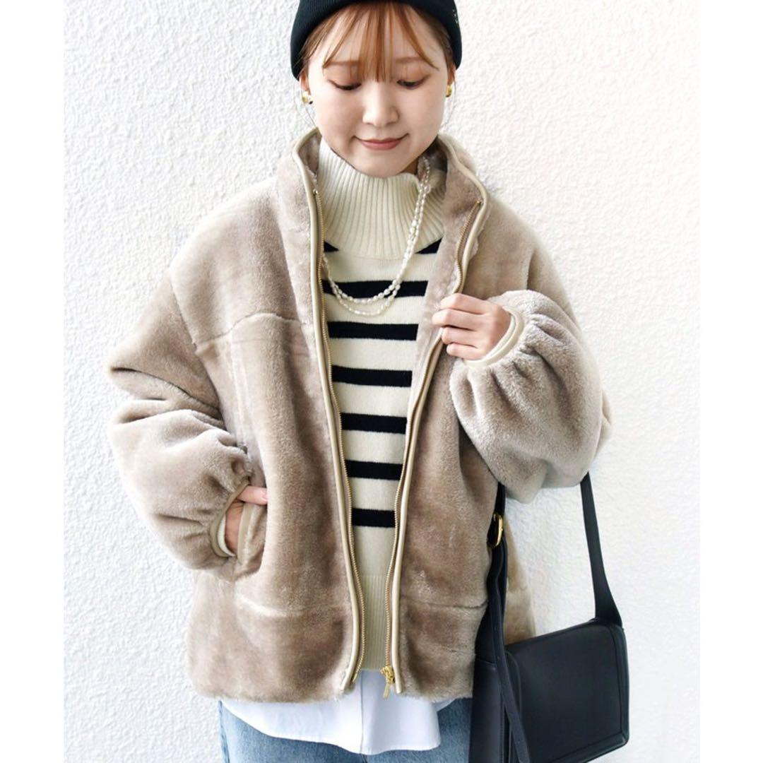 **SHIPS【WEB限定】 高密度 ブライト ボア スタンドコート ベージュ*