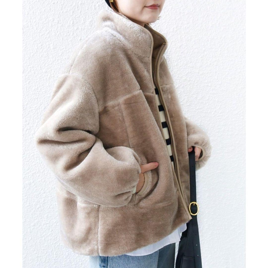 **SHIPS【WEB限定】 高密度 ブライト ボア スタンドコート ベージュ*