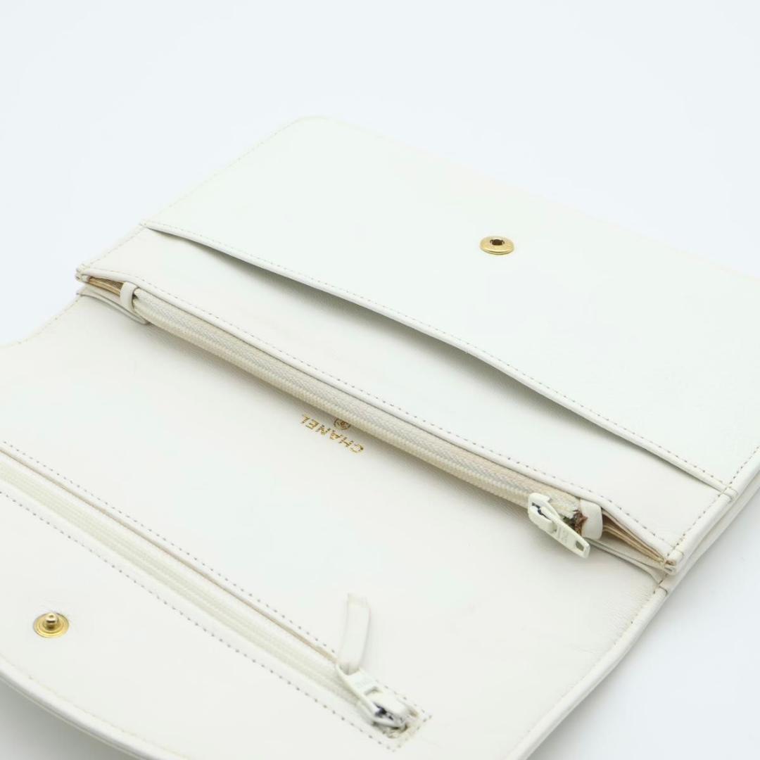 【極美品】CHANEL デカココ　フラップ長財布　キャビアスキン　白