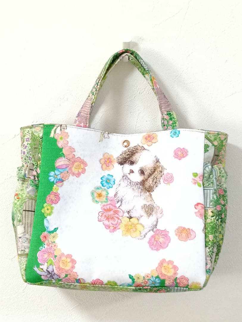 横ギャザーポケット付きトートバッグ フランシュリッペ犬柄