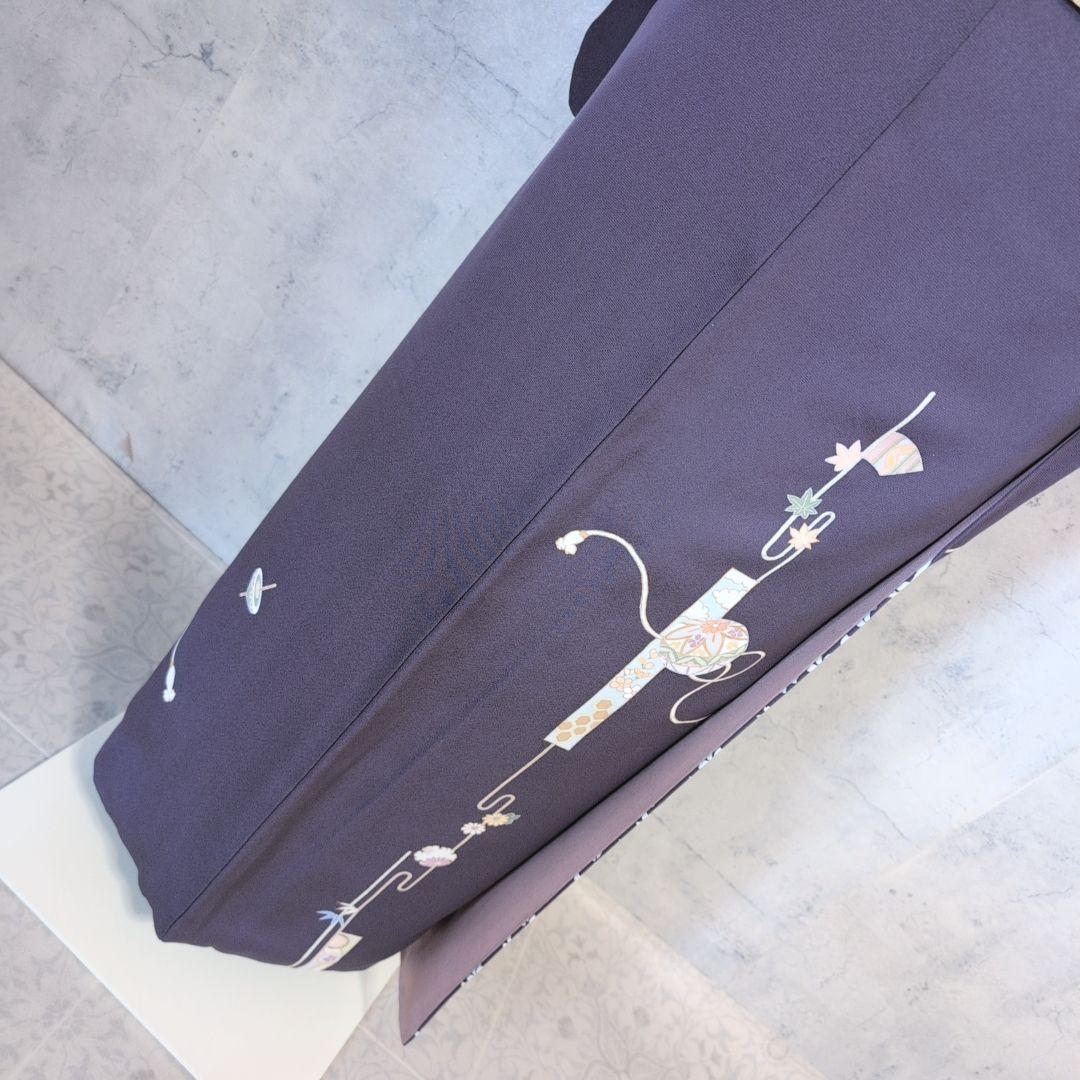 訪問着　フルセット　着物　正絹　暗紫　桜　かっこいい　祝い事　F前