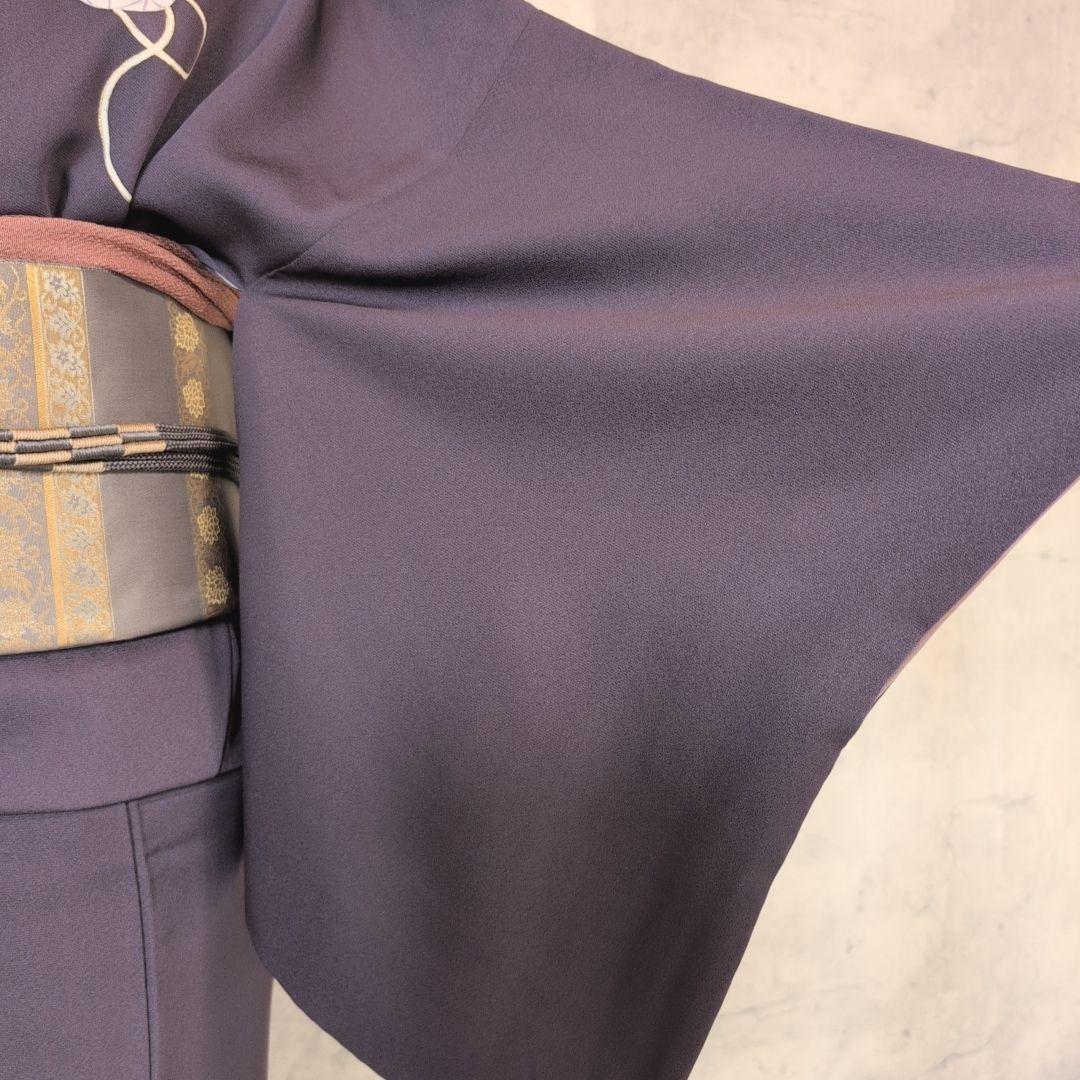 訪問着　フルセット　着物　正絹　暗紫　桜　かっこいい　祝い事　F前