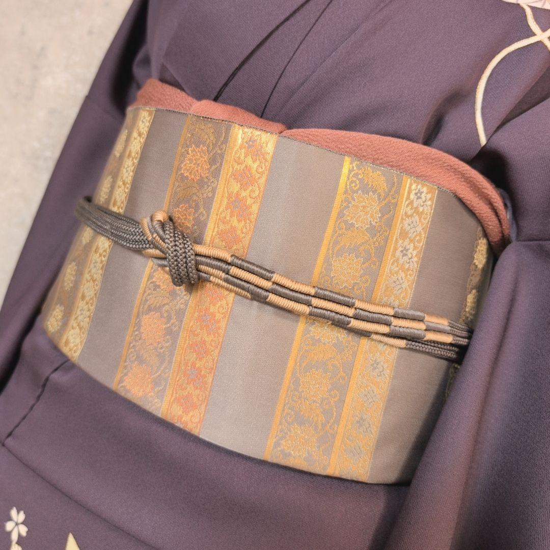 訪問着　フルセット　着物　正絹　暗紫　桜　かっこいい　祝い事　F前