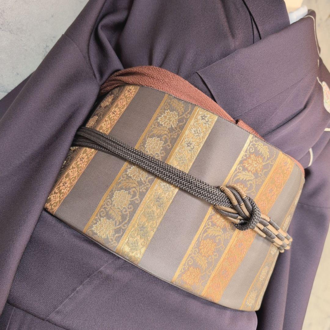 訪問着　フルセット　着物　正絹　暗紫　桜　かっこいい　祝い事　F前