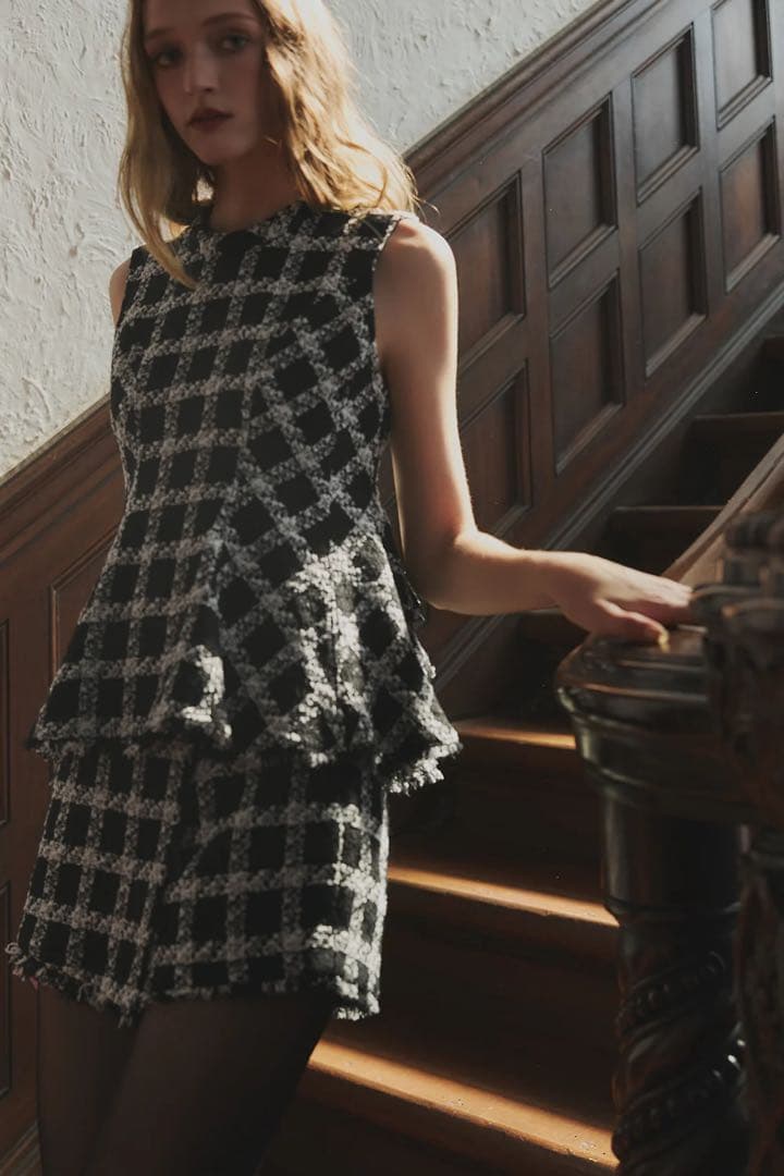 パンツ maison herlipto Check Tweed Peplum Short